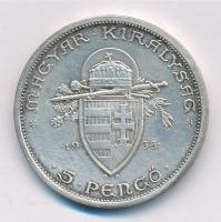 1938. 5P Ag "Szent István" T:1-,2 kis patina Adamo P8.1