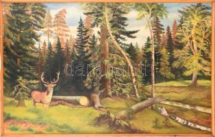 Góg József jelzéssel: Szarvas erdei tisztáson. Olaj, vászon, fa keretben. 70x110 cm