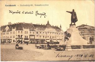 1922 Kecskemét, Szabadság tér, Kossuth szobor, piac, Fuchs Samu, Vajda és Réthey Gyula üzlete (EB)