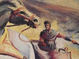 Tőzsér 960 jelzéssel: Vágta. Olaj, vászon, dekoratív fa keretben. 70x90 cm