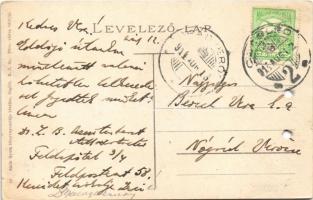 1914 Cegléd, Vasút utca, Récsei Gusztáv Nemzeti szállodája, Rónay János üzlete, lovaskocsi (lyukaszt...