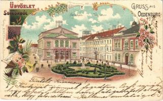 1899 Sopron, Színház. L. F. Kummert No. 70. Art Nouveau, floral, litho (EB)
