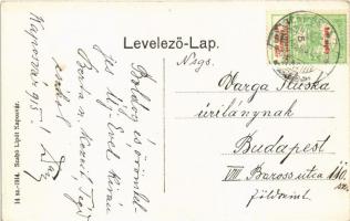 1915 Kaposvár, Erzsébet utca, piac, lovaskocsik, templom, magyar zászló, Schvarcz Samu és Török Mór ...