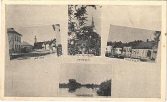 1944 Apostag, Evangélikus templom, Református templom, Deák üzlet, Duna részlet (EK)