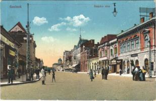 1915 Szolnok, Szapáry utca, Szigeti Henrik üzlete, zsinagóga. Vasúti levelezőlapárusítás 44. sz. (Rb)