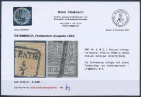 1kr HP Ib orange, nice margin on the left side "(P)ESTH" Certificate: Strakosch 1kr HP Ib ...