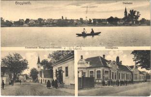 1927 Bogyiszló, Tó, csónak, utca, Községháza, Hangya Szövetkezet üzlete (EK)