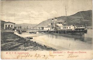 1907 Orsova, MFTR hajóállomás, gőzhajó / port, steamship (EB)