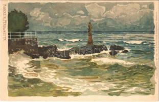 Abbazia, Opatija; Madonetta / monument, shore. Kuenstlerpostkarte No. 1135. von Ottmar Zieher Kunstanstalt litho s: Raoul Frank