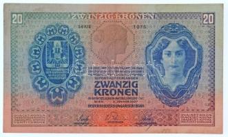 1907. 20K "1076 043236" T:III szép papír, ebben a tartásban ritka! / Hungary 1907. 20 Koro...