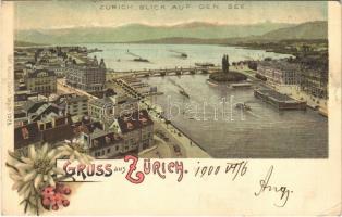 1900 Zürich, Blick auf den See. Carl Künzli No. 1328. Art Nouveau, floral, litho (Rb)
