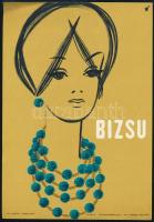 1961 Villamosplakát: Bizsu, nő nyaklánccal, 23,5×16,5 cm