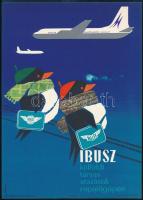 1961 Villamosplakát: IBUSZ külföldi társasutazások repülőgépen, MALÉV, gr.: Szilas Gy., 23,5×16,5 cm