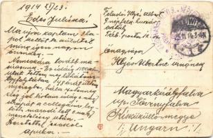 1914 Gliwice, Gleiwitz; Wilde Klodnitz / street view, Café Kaiser + "M. kir. marosvásárhelyi 9....