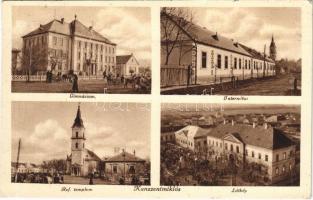 1935 Kunszentmiklós, Gimnázium, Internátus, Református templom, piac, látkép. E. Gyene Gusztáv kiadása (EB)