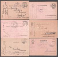 cca 1914-17 össz. 10 db I. világháborús tábori postai levelezőlap, mind Gerő Zsófiának (1895-1966), Gerő Ödön (1863-1939) műkritikus lányának küldve. 3 db lapon M. kir. 306 honvéd gyalogezred, egyiken K.u.k. Eisenbahnregiment Brückendet. der Savebrücke, egy másikon K.u.k. Husarenregiment Graf Radetzky No. 5 7. Schwadron bélyegzőkkel.