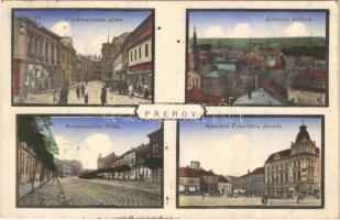 1916 Prerov, Ferdinandova ulice, Celkovy pohled, Komenského trída, Námestí Frantiska Josefa / street, square, shops