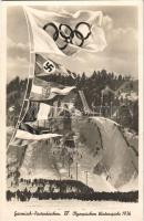 1936 Garmisch-Partenkirchen, IV. Olympischen Winterspiele / 4th Winter Olympic Games, flags with Hungarian coat of arms and swastika / 4. Téli olimpiai játékok, magyar címeres és szvasztika zászló