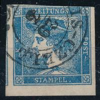 Newspaper stamp blue III b (cut above), Merkúr kék III b "(K)IS-CZELL" (felül bevágva)