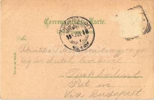 1903 Trieste, Gruss aus Miramare, S. Bartolo Barcola / castle, railway bridge, locomotive. Louis Gla...