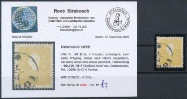 2kr II. dark yellow, centered, 2kr II. sötétsárga centrált "IGL(Ó)" Certificate: Strakosch