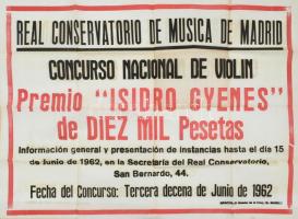 cca 1930 Reményi Gyenes István (1909-1991) zenész , szerkesztő, író madridi fellépéséről szóló plakát. 88x65 cm