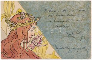 Art Nouveau lady litho. Theo. Stroefers Kunstverlag, Nürnberg - Postkarte im modernen Styl Serie XVII. Ideal Nr. 6., unsigned Meunier (EK)
