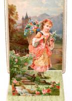 cca 1890 Litográf, térbeli üdvözlőkártya, kinyitható 9x12 cm