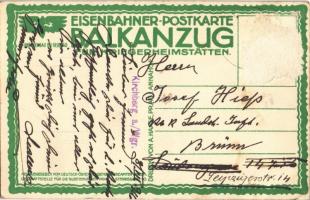 Eisenbahner-Postkarte Balkanzug für Kriegerheimstätten. Brückenbau bei Belgrad. Druck von A. Haase /...