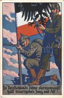 1915 Zu Deutschlands Fahne sturmumwallt hält treuergeben Jung und Alt! / WWI German military propaganda art. E.M.M. No. 58. (m) s: H.R. (EK)