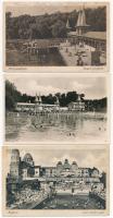 15 db RÉGI magyar városképes lap: fürdők, strandok / 15 pre-1945 Hungarian town-view postcards: spa,...