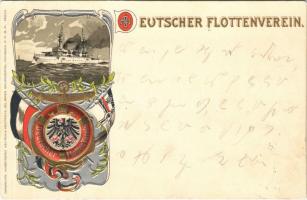 1904 Deutscher Flottenverein. Chromolith. Kunstanstalt Wolfrum & Hauptmann 19003. / Német haditengerészet szecessziós dombornyomott litho lapja / German Navy Art Nouveau embossed litho