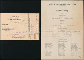 1946 Nemzeti Liberális Ügyvédek Pártjának választási prospektusa, szavazólapja és szavazójegye