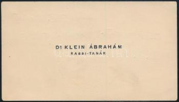 Klein Ábrahám rabbi tanár névjegye hátoldalt egy rokon New-Yorki címével