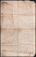 2 db Judaika tétel: héber kézirat 4 oldalon a XIX. sz-ból + 1939 felavatási ünnepség meghívó. gyűröt...