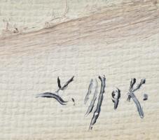 Olvashatatlan jelzéssel: Téli táj. Olaj, farost. Dekoratív fa keretben. 15x25 cm