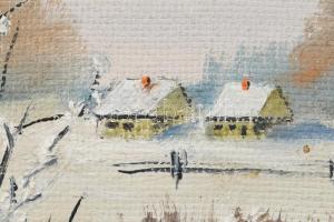 Olvashatatlan jelzéssel: Téli táj. Olaj, farost. Dekoratív fa keretben. 15x25 cm