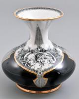 Hollóházi Jurcsák László által tervezett mintával díszített porcelán váza, matricás, jelzett, kis kopásnyomokkal, m: 15,5 cm