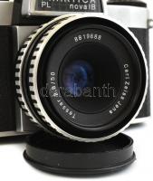 Praktica Nova IB fénykézgép tokjában, Carl Zeiss Tessar 50mm f2.8 m42-es objektívvel, sárga szűrővel...