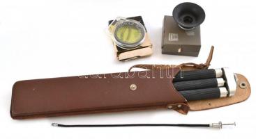 Praktica Nova IB fénykézgép tokjában, Carl Zeiss Tessar 50mm f2.8 m42-es objektívvel, sárga szűrővel...