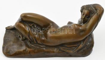Női akt, bronz szobor, jelzés nélkül, h: 23 cm