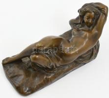 Női akt, bronz szobor, jelzés nélkül, h: 23 cm