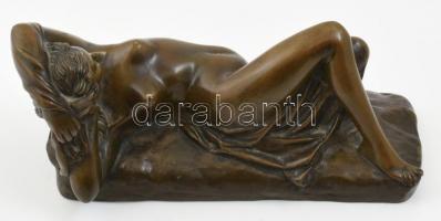 Női akt, bronz szobor, jelzés nélkül, h: 23 cm