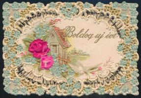 cca 1890 4 db litho újévi üdvözlő kártya