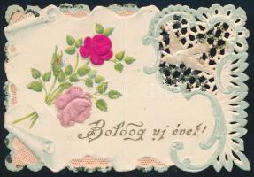 cca 1890 4 db litho újévi üdvözlő kártya