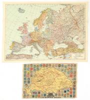 Európa és Kisázsia politikai térképe, 1:12000000, 40x52 cm + Corvin áruház vármegyés térképe címerekkel, szakadásokkal, 23,5x34 cm