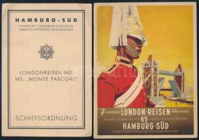 1935 Hajózással kapcsolatos nyomtatványok, 3 db (Londonreisen mit MS Monte Pascoal, Landauflugkarten, London-Reisen Hamburg-Süd)