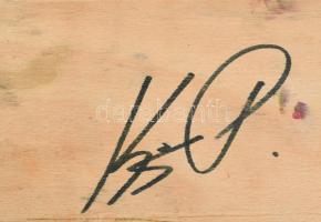 MT jelzéssel: Két alak. Vegyes technika, falemez, sérült, 32,5×42,5 cm