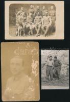 cca 1900-1940 13 db katonai fotó tétel, 6x8,5 cm és 23x15 cm között, némelyen szakadással