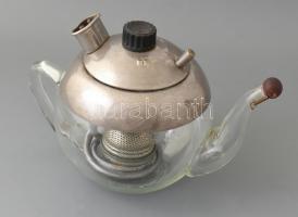 XX. sz. közepe. Art deco üveg és fém teafőző kanna, ritka elektromos típus / Vintage electric tea pot 12x19 cm